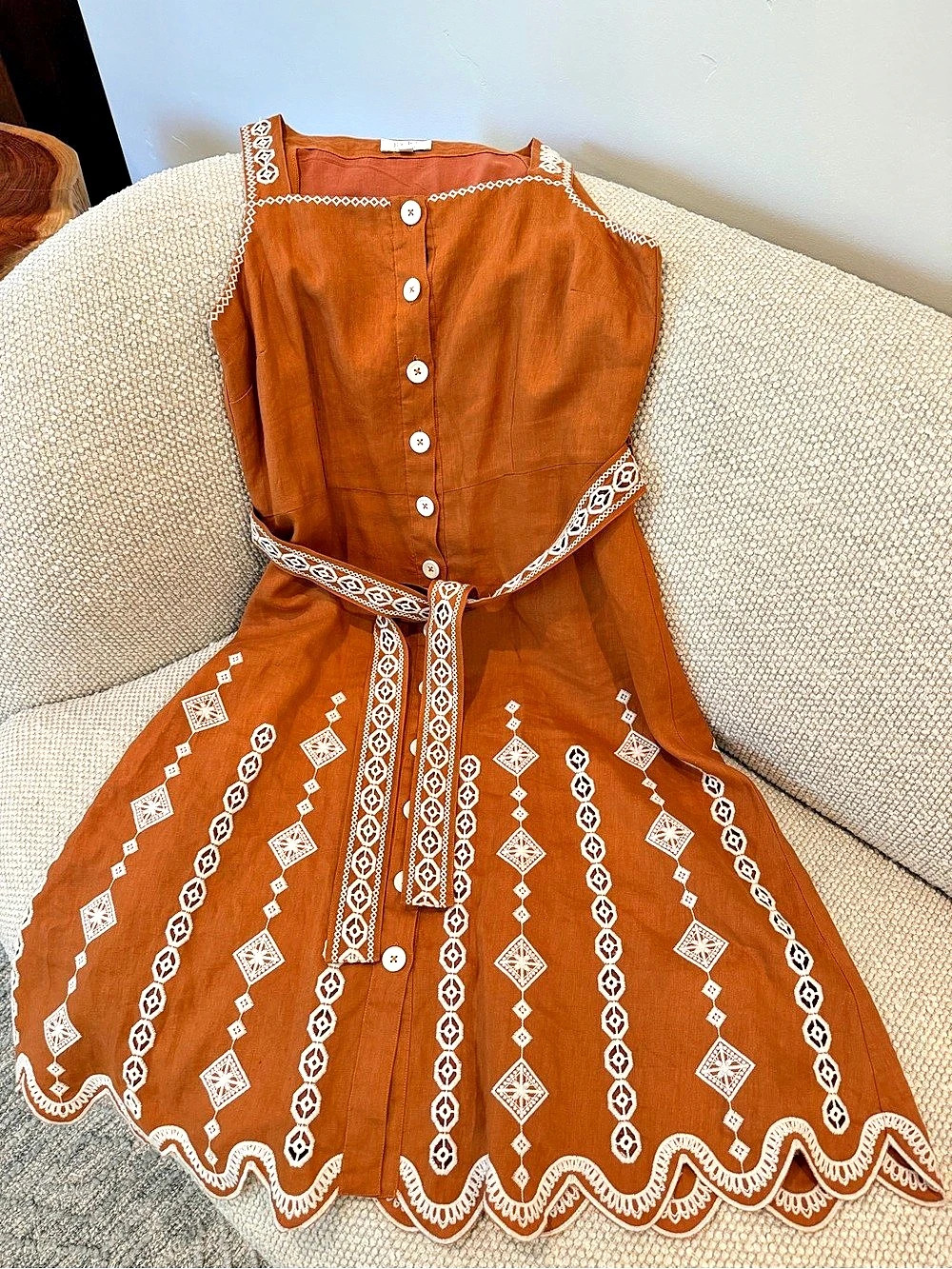 Jade Embroidered Maxi Dress in Orange & White Size Medium